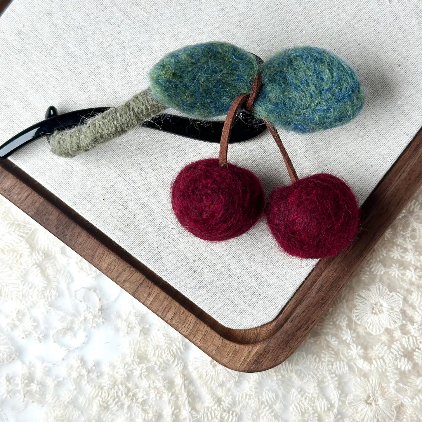 a pair of cherries sitting on top of a table