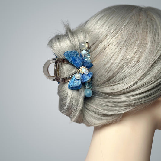 Blue Butterfly Pearl Hair Claw