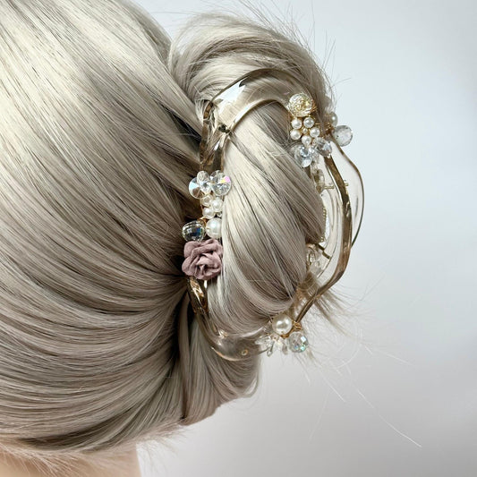 Pink Rose Curved Hair Claw