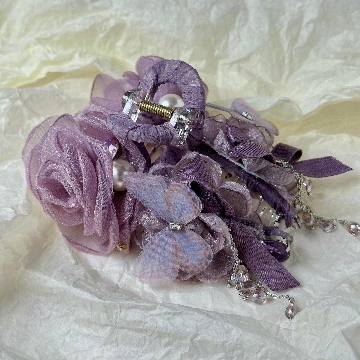 Purple Flower & Butterfly Hair Claw