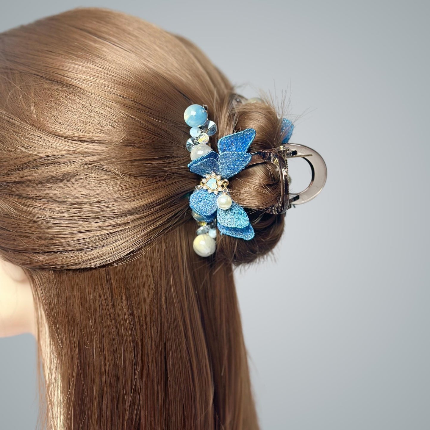 Blue Butterfly Pearl Hair Claw