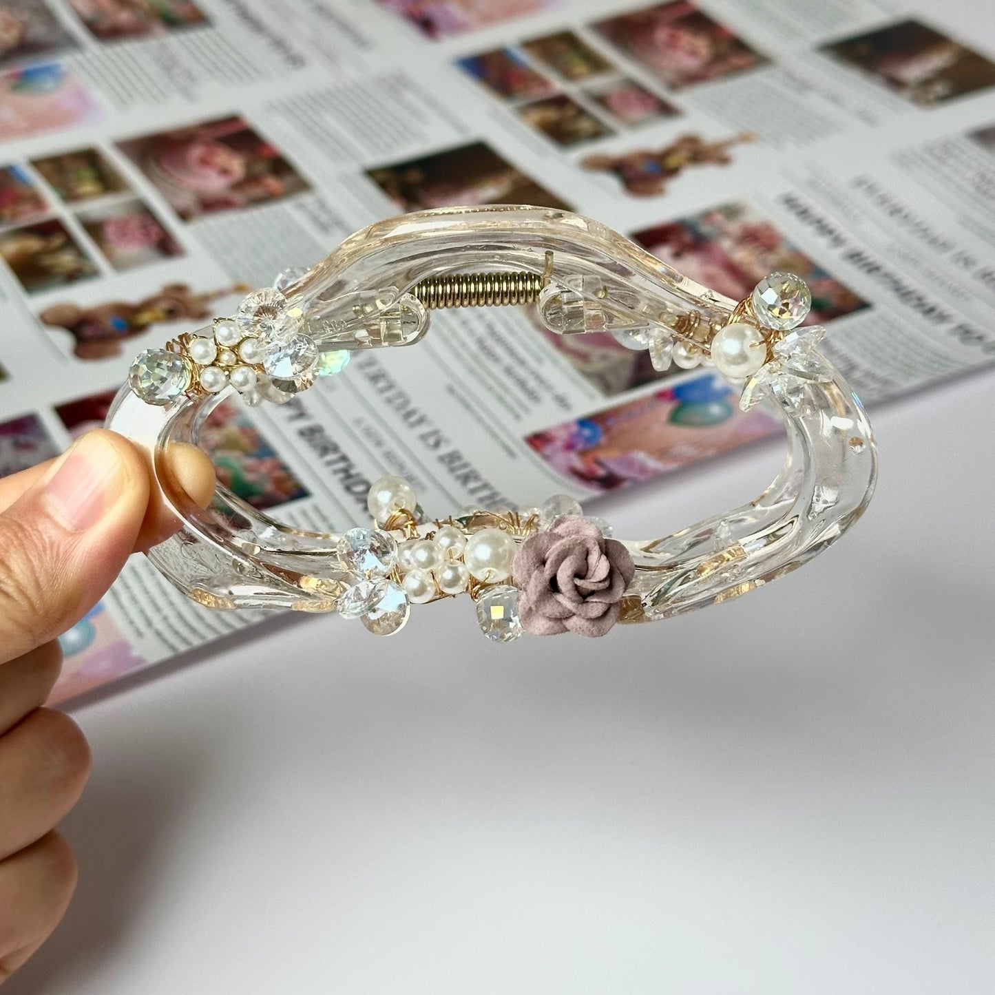 Pink Rose Curved Hair Claw