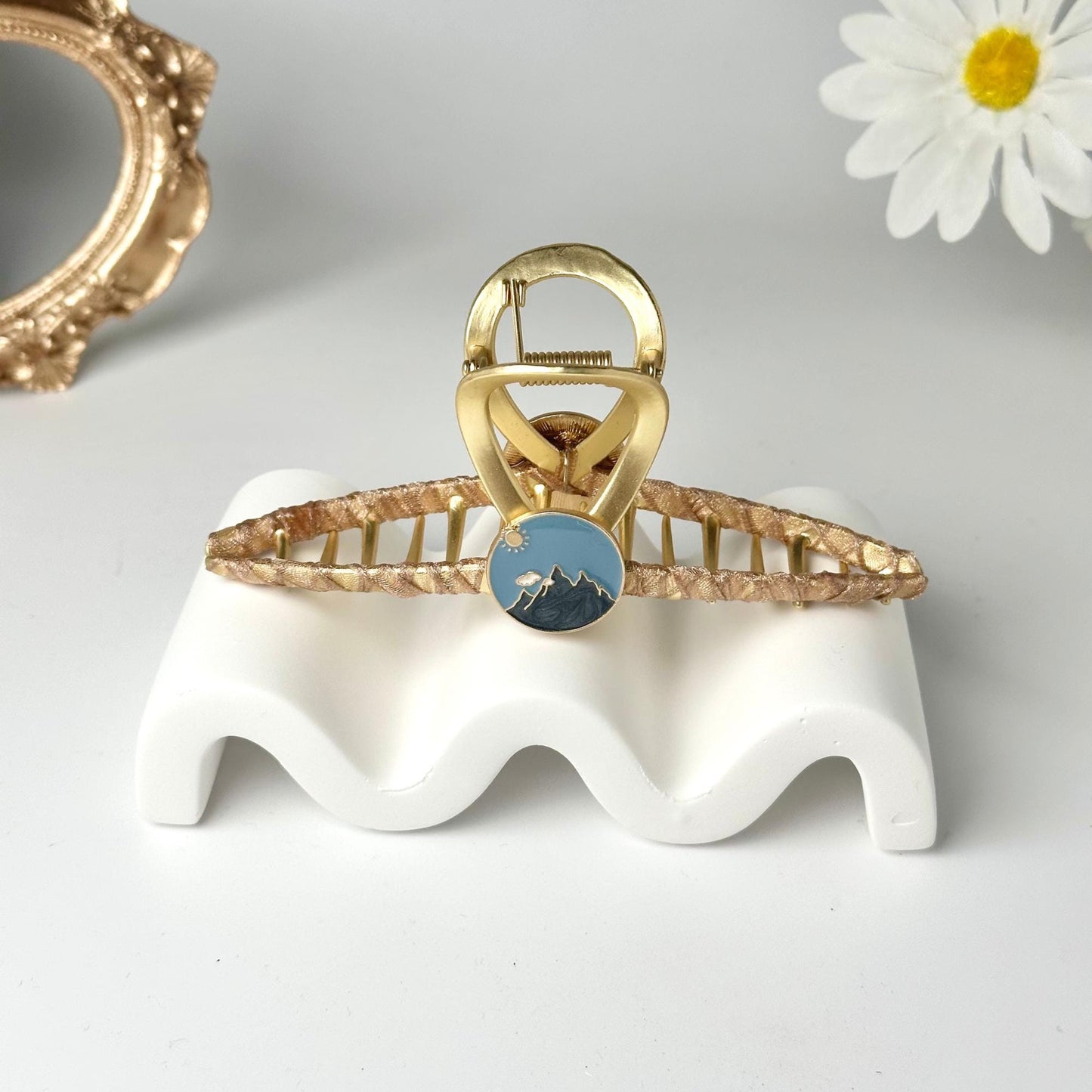 a close up of a ring on a stand