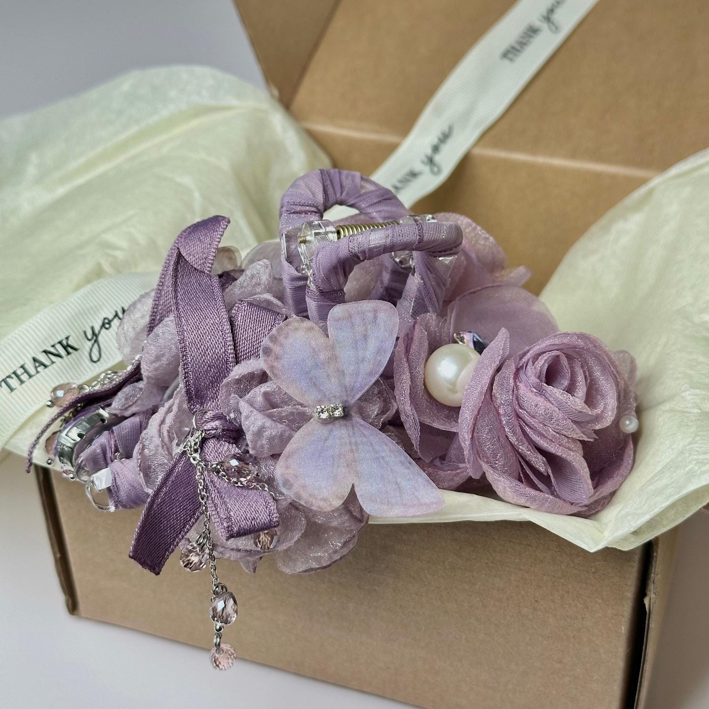 Purple Flower & Butterfly Hair Claw