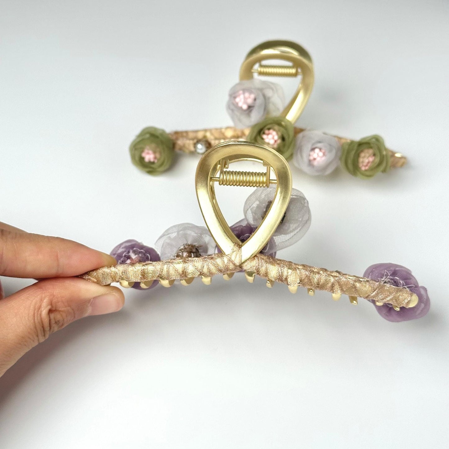 Purple and Green Flower Metal Hair Claw