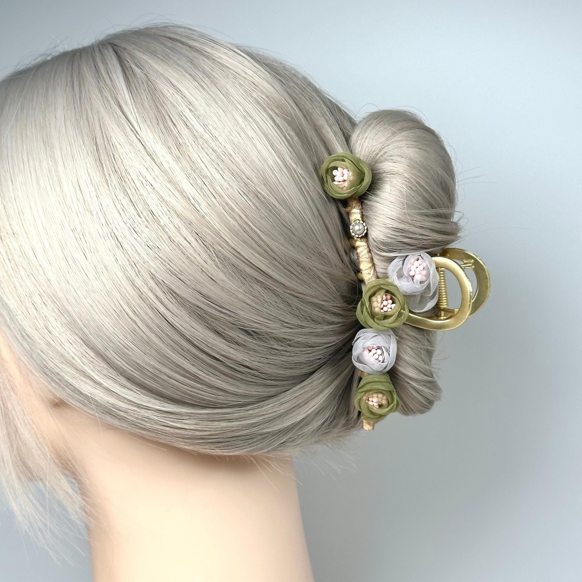 Purple and Green Flower Metal Hair Claw