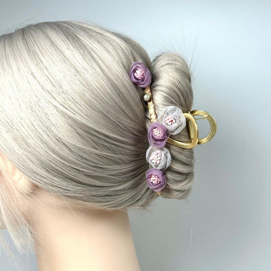 Purple and Green Flower Metal Hair Claw