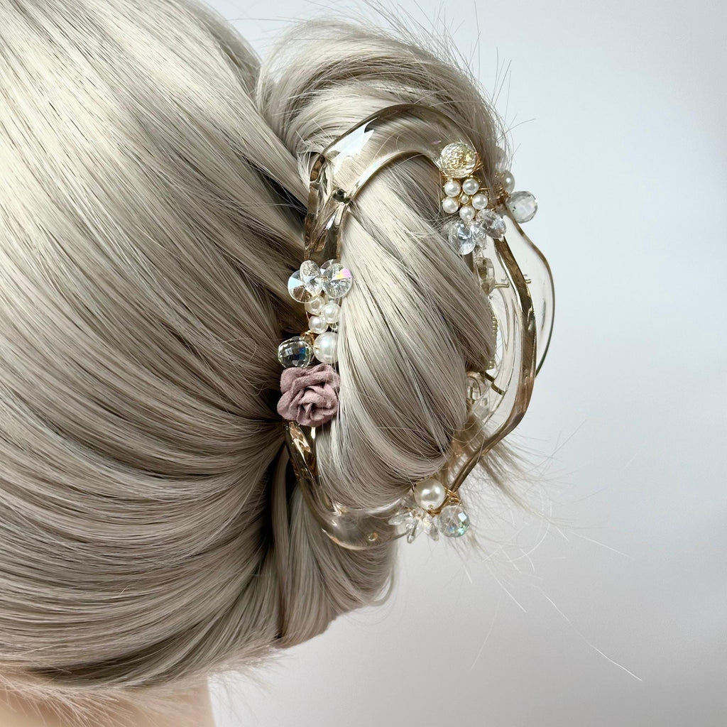 Pink Rose Curved Hair Claw