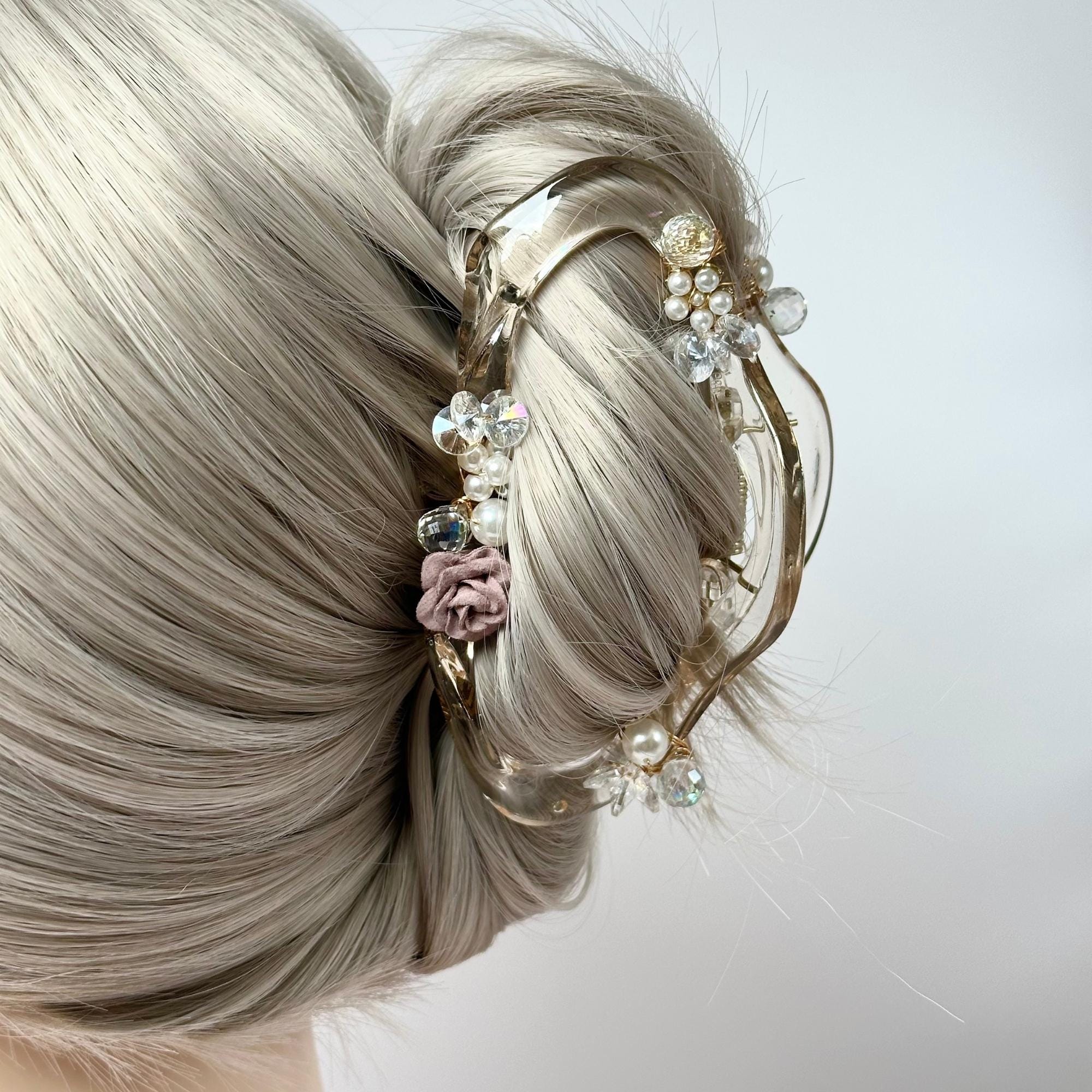 Pink Rose Curved Hair Claw