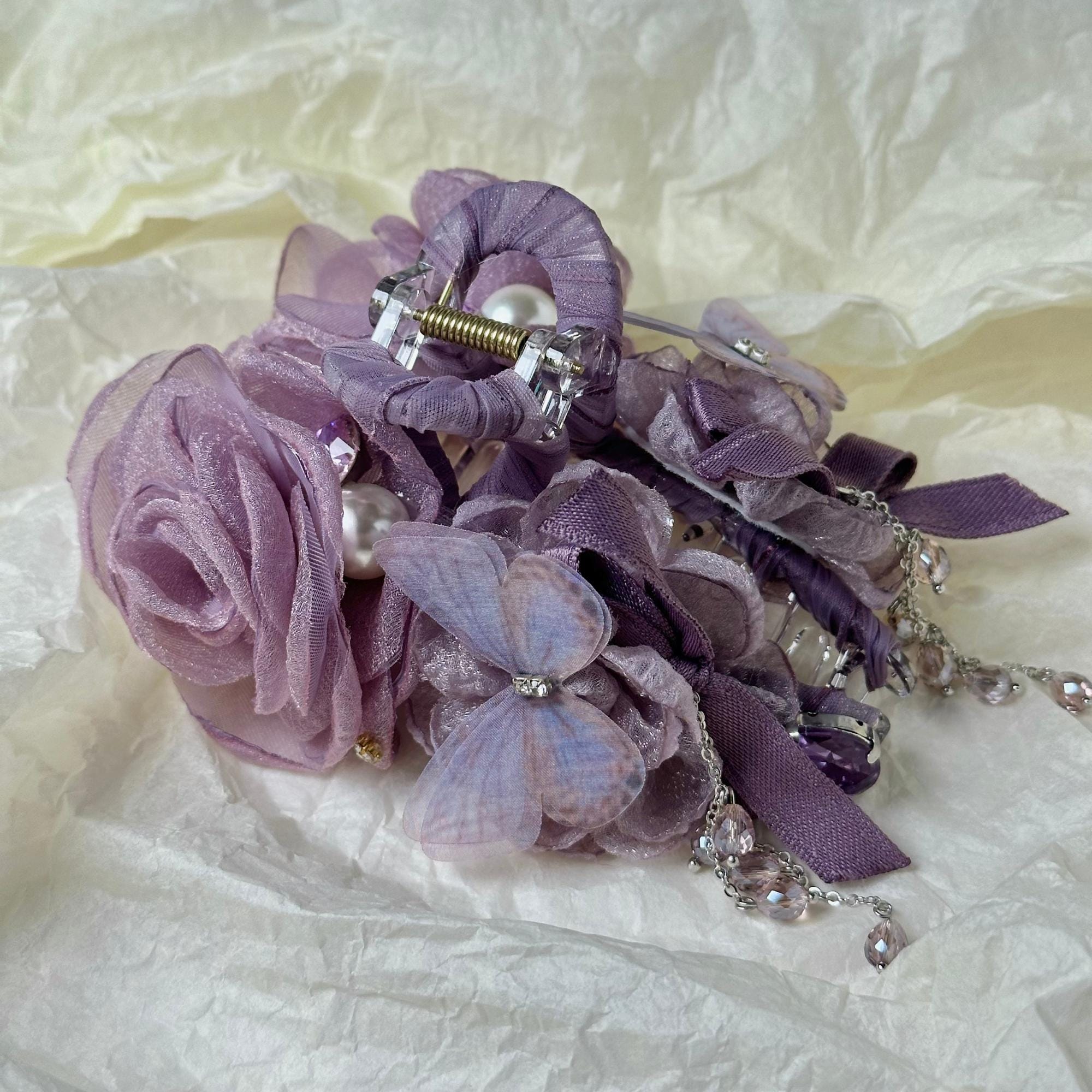 Purple Flower & Butterfly Hair Claw