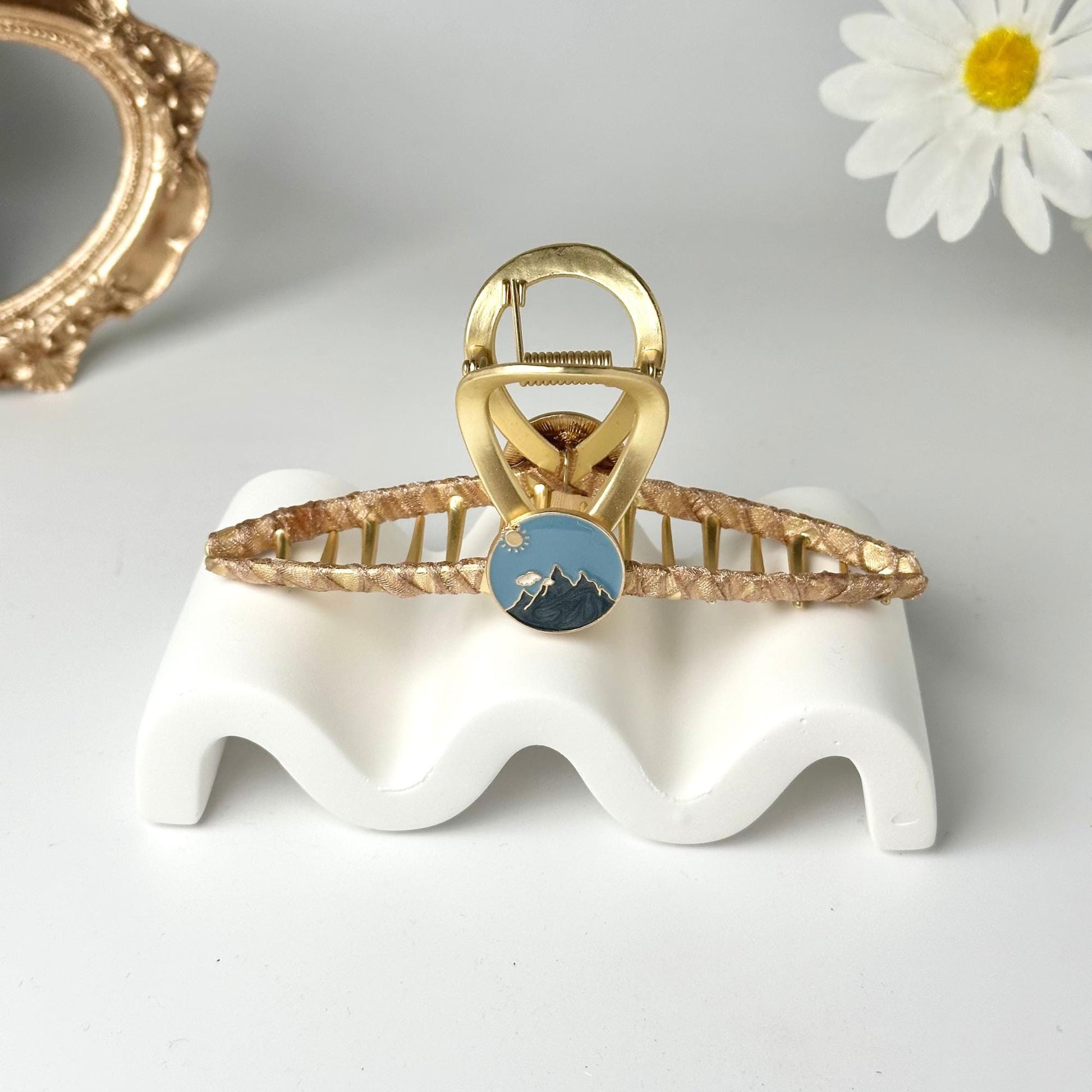 a close up of a ring on a stand