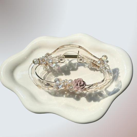 Pink Rose Curved Hair Claw
