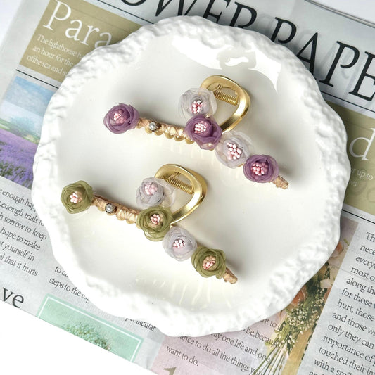 Purple and Green Flower Metal Hair Claw
