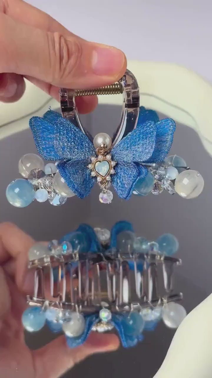 Blue Butterfly Pearl Hair Claw
