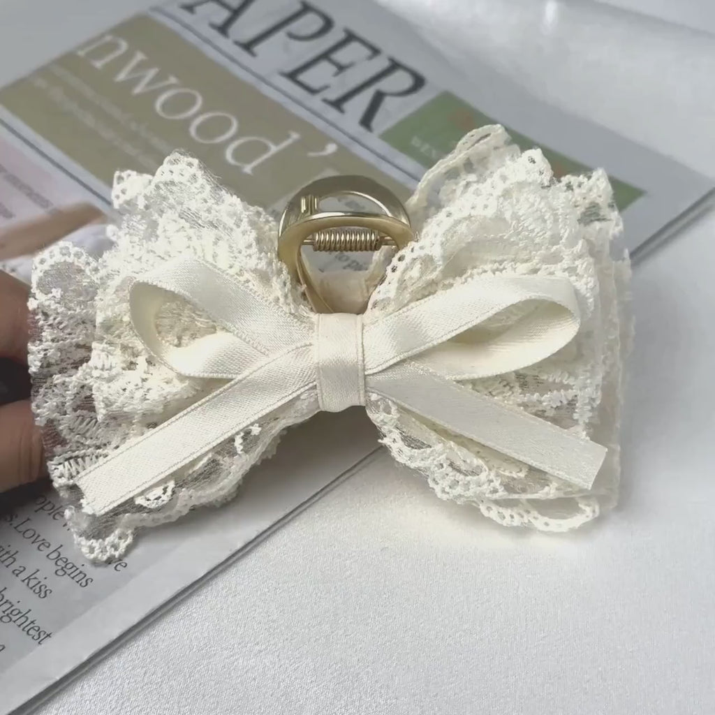 White Bow Hair Claw
