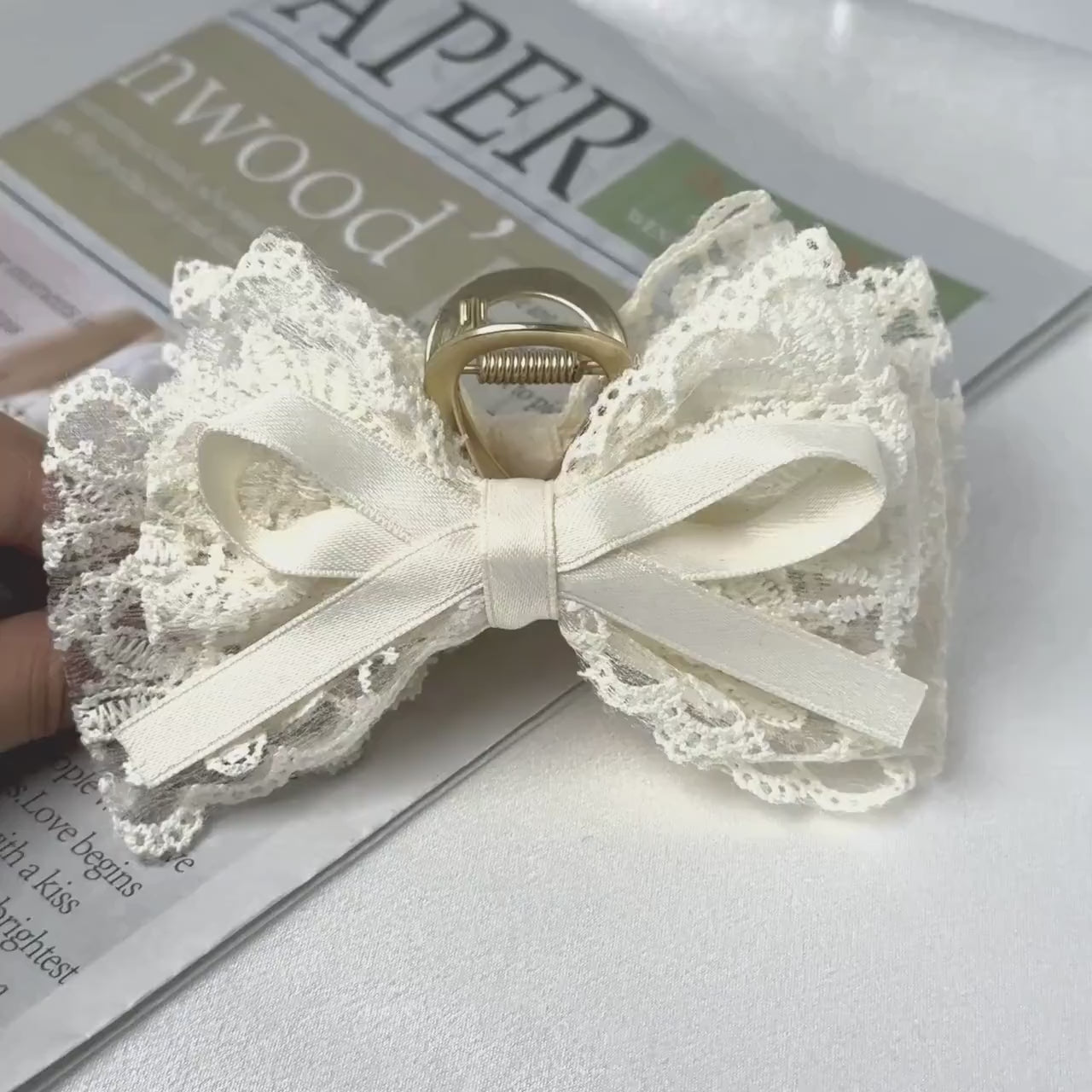 White Bow Hair Claw