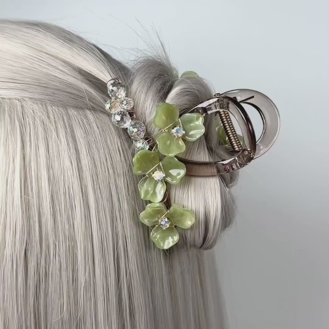 Acrylic Green Flower Hair Claw Clip